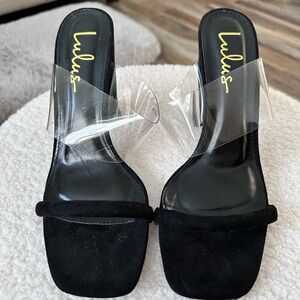 Lulu's Black and Clear Heeled Sandals